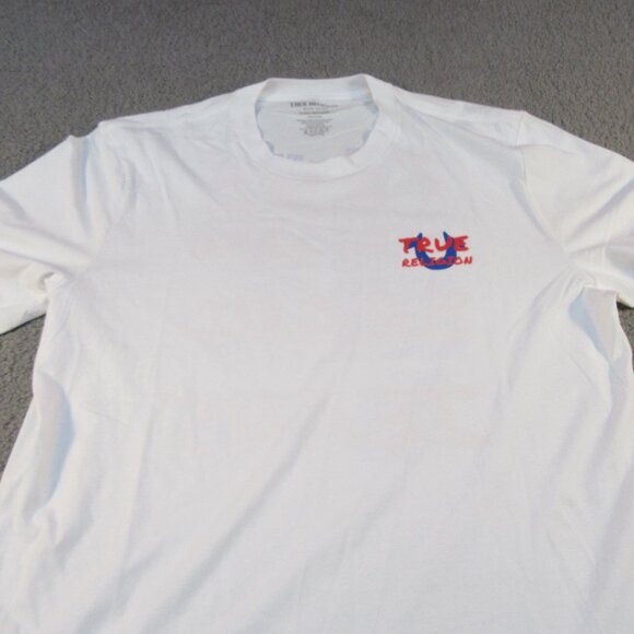 True Religion Men’s Graphic Tee – Size 2XL – Red & Blue Logo Graphic on White - Picture 2 of 8